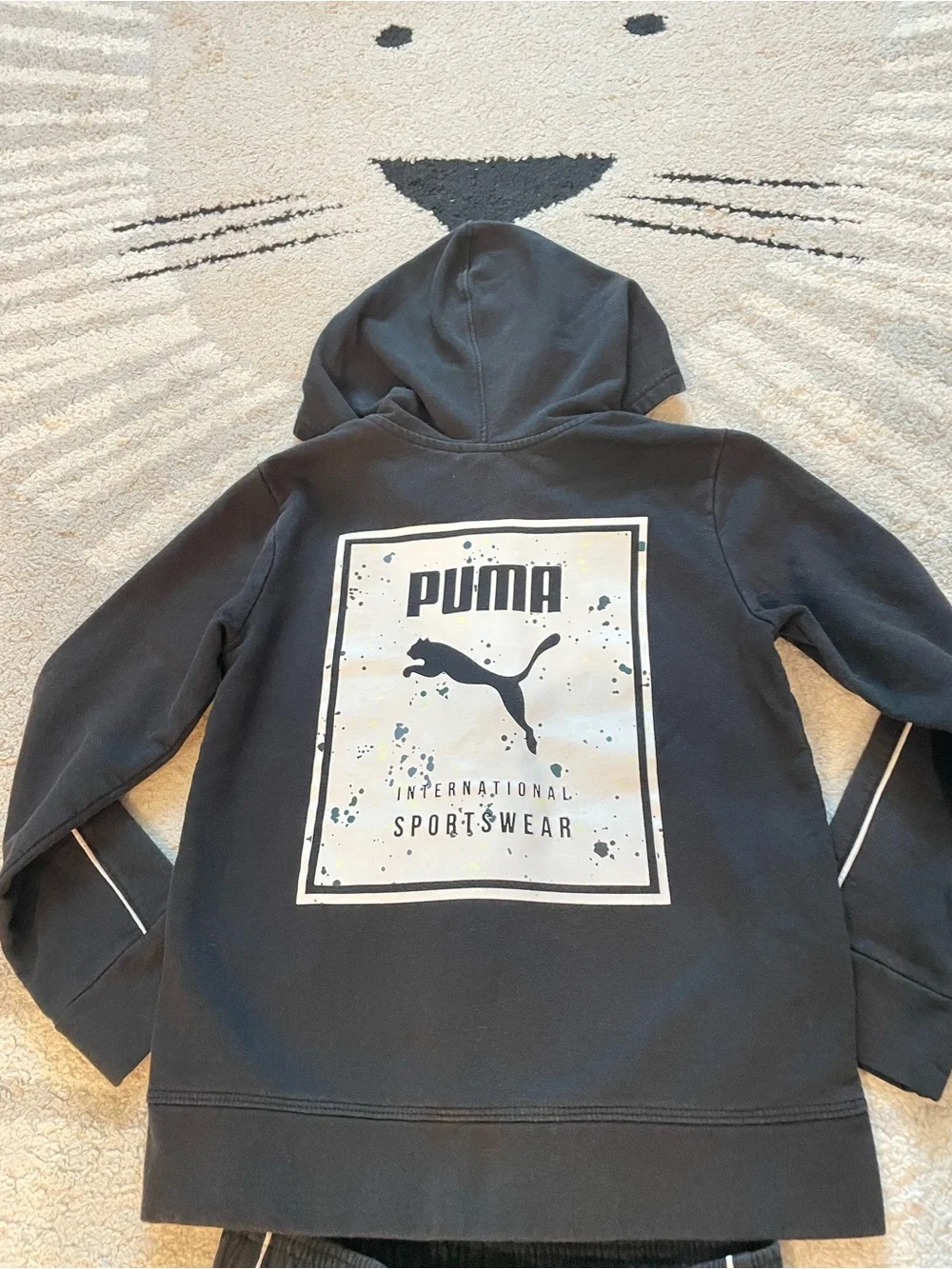 Puma Kids Black Hooded Sweatshirt & Jogger Set with White Piping